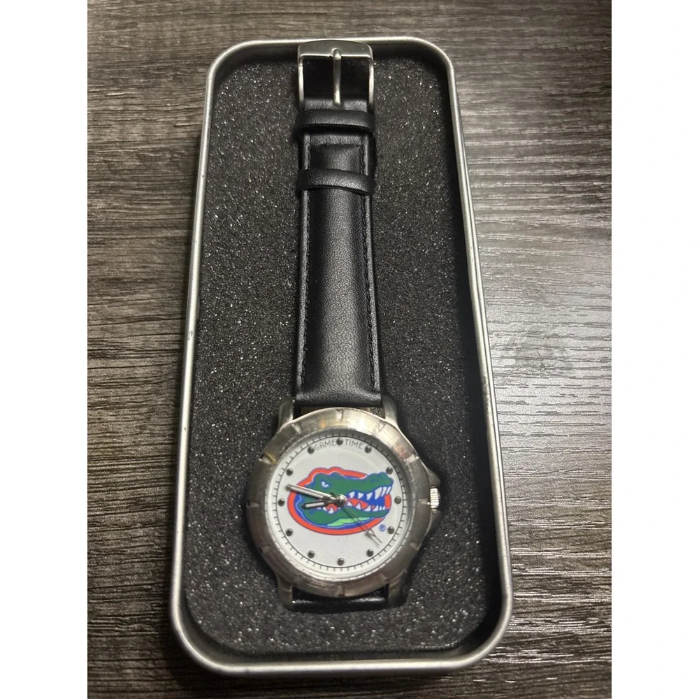 GameTime‎ Florida Gators Men's Watch Black Leather Band Silver Tone Case